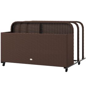 Outsunny PE Rattan Pool Float Storage Organizer with Wheels, Brown