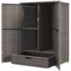 Outsunny Outdoor PE Rattan Wicker Towel Rack, Pool Toy Cabinet, Hot Tub Accessory Storage, Freestanding Cabinet w/ 2 Doors & Drawer for Spa, Dark Gray