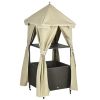 Outsunny Towel Valet Caddy Beige Rolling PE Rattan Wicker Storage on Wheels Covered Poolside Towel Holder with Shelf Basket