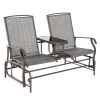 Outsunny 2-Person Outdoor Glider Bench with Center Table, Patio Rocking Chair Swing Loveseat with Breathable Mesh for Backyard, Front Porch, Brown