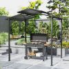 Outsunny 8 x 5ft Hardtop Grill Gazebo with Double Metal Roof, 2 Side Shelves and 4 Cup Holders for Patio Backyard Lawn Deck