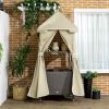 Outsunny Towel Valet Caddy Beige Rolling PE Rattan Wicker Storage on Wheels Covered Poolside Towel Holder with Shelf Basket