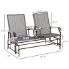 Outsunny 2-Person Outdoor Glider Bench with Center Table, Patio Rocking Chair Swing Loveseat with Breathable Mesh for Backyard, Front Porch, Brown