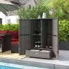 Outsunny Outdoor PE Rattan Wicker Towel Rack, Pool Toy Cabinet, Hot Tub Accessory Storage, Freestanding Cabinet w/ 2 Doors & Drawer for Spa, Dark Gray