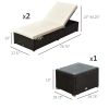 Outsunny Outdoor Lounge Chairs Set of 2 with 5-Level Angles Adjust Backrest, Thick Cushions, & Matching Table, for Pool Side, Cream White