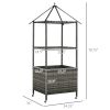 Outsunny Rolling Towel Valet Caddy PE Rattan Wicker Poolside Towel Storage with Shelf Basket Gray on Wheels