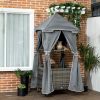 Outsunny Rolling Towel Valet Caddy PE Rattan Wicker Poolside Towel Storage with Shelf Basket Gray on Wheels