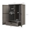 Outsunny Outdoor PE Rattan Wicker Towel Rack, Pool Toy Cabinet, Hot Tub Accessory Storage, Freestanding Cabinet w/ 2 Doors & Drawer for Spa, Dark Gray