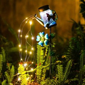 1pc Solar Garden Light; Outdoor Decor Waterproof Butterfly Solar Path Light; Watering Can Lights Hanging Fairy String Lighting For Terrace Patio Lawn (style: Butterfly)