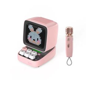 Retro Pixel Art Bluetooth Portable Speaker Alarm Clock DIY LED Display Board; Cute Gift Home Light Decoration (Set Type: Speaker, Color: Pink with mic)