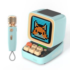 Retro Pixel Art Bluetooth Portable Speaker Alarm Clock DIY LED Display Board; Cute Gift Home Light Decoration (Set Type: Speaker, Color: Blue with mic)