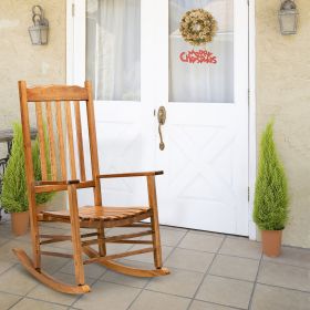 Outdoor/Indoor Rocking Chair, Square Wooden Rocking Chair Wavy Backboard 68.5*86*115CM  RT (Color: wood color)