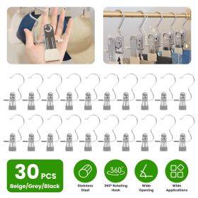 30 Pack Hanging Clips for Closet Multifunctional Clothes Pins Heavy Duty Space-saving Laundry Hooks for Boots Jeans Hats Towels Socks Pants Handbags T (Color: Grey)