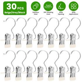 30 Pack Hanging Clips for Closet Multifunctional Clothes Pins Heavy Duty Space-saving Laundry Hooks for Boots Jeans Hats Towels Socks Pants Handbags T (Color: Beige)