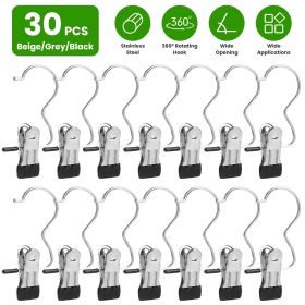 30 Pack Hanging Clips for Closet Multifunctional Clothes Pins Heavy Duty Space-saving Laundry Hooks for Boots Jeans Hats Towels Socks Pants Handbags T (Color: Black)