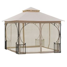 10' x 10' Patio Gazebo, Double Roof Outdoor Gazebo Canopy Shelter with Netting, Steel Corner Frame for Garden, Lawn, Backyard and Deck, Beige (Color: as Pic)