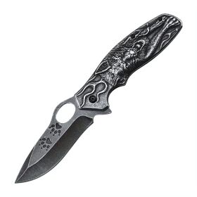 Wolf Handle Non-Slip Pocket Knife â€“ Compact Folding EDC Knife with Carabiner Clip, Cool Box Cutter, Perfect Gift for Men (Color: as picture)